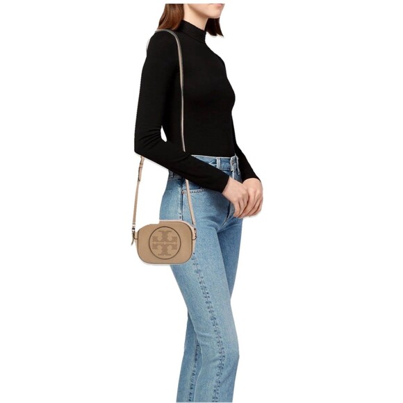 Tory Burch Women's Small Leather Beige Crossbody Bag Big Logo - Picture 3 of 13